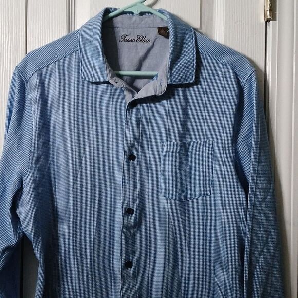 Tasso Elba blue white stretch button down casual long sleeve shirt Sz L NWOT - Picture 3 of 8